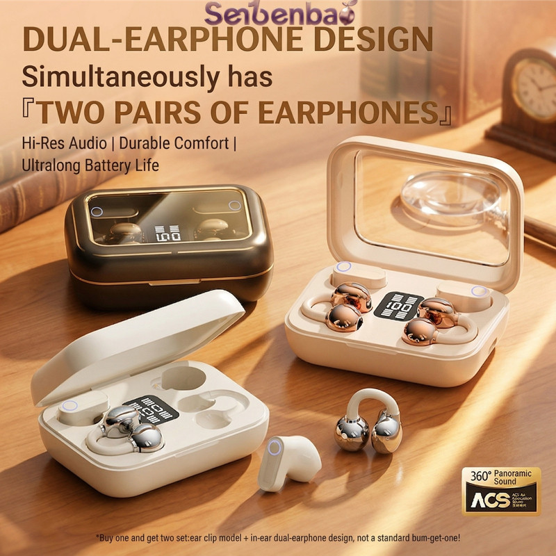 Fones De Ouvido Senbenbao B47 Sem Fio Com Clipe 4 Em 1-Estéreo HiFi , Tela LED , IPX5 , ENC , Bluetooth 6.0 , Galvanopla