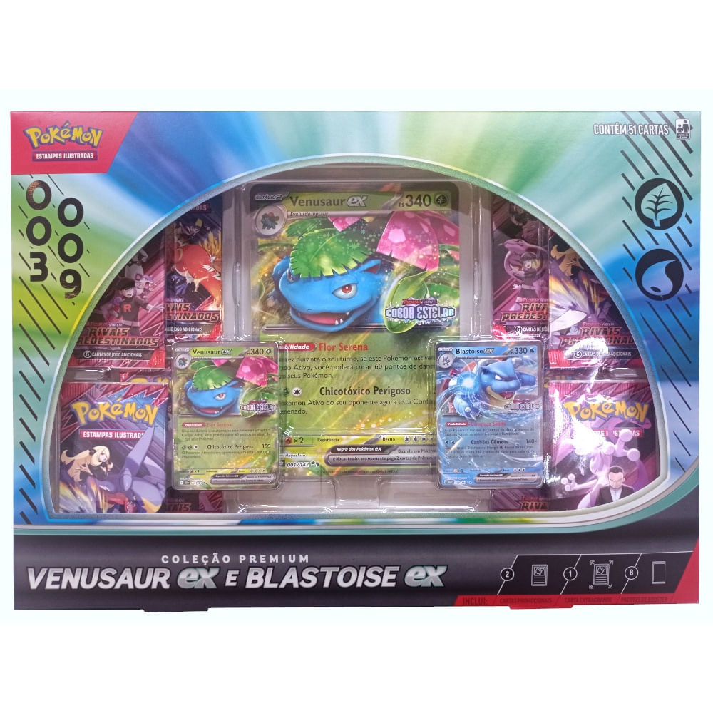 Box de Cartas Pokémon - Venusaur Ex e Blastoise Ex - Coleção Premium - Copag