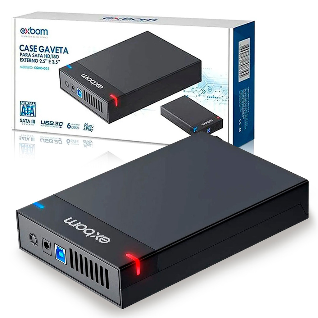Case para HD 3.5 Polegadas USB 3.0 Sata HD Externo Exbom - CGHD-G35