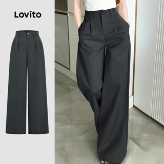 Lovito Calça Casual com Zíper e Botão Clássica e Versátil Calça Feminina Cinza Escuro para Primavera/Verão L34LD052 em Oferta na Shopee