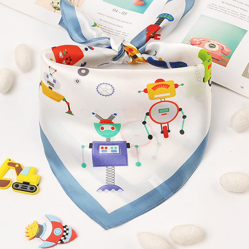 Menino dos desenhos animados de seda branca pequeno lenço quadrado bebê amoreira lenço de seda crianças primavera outono