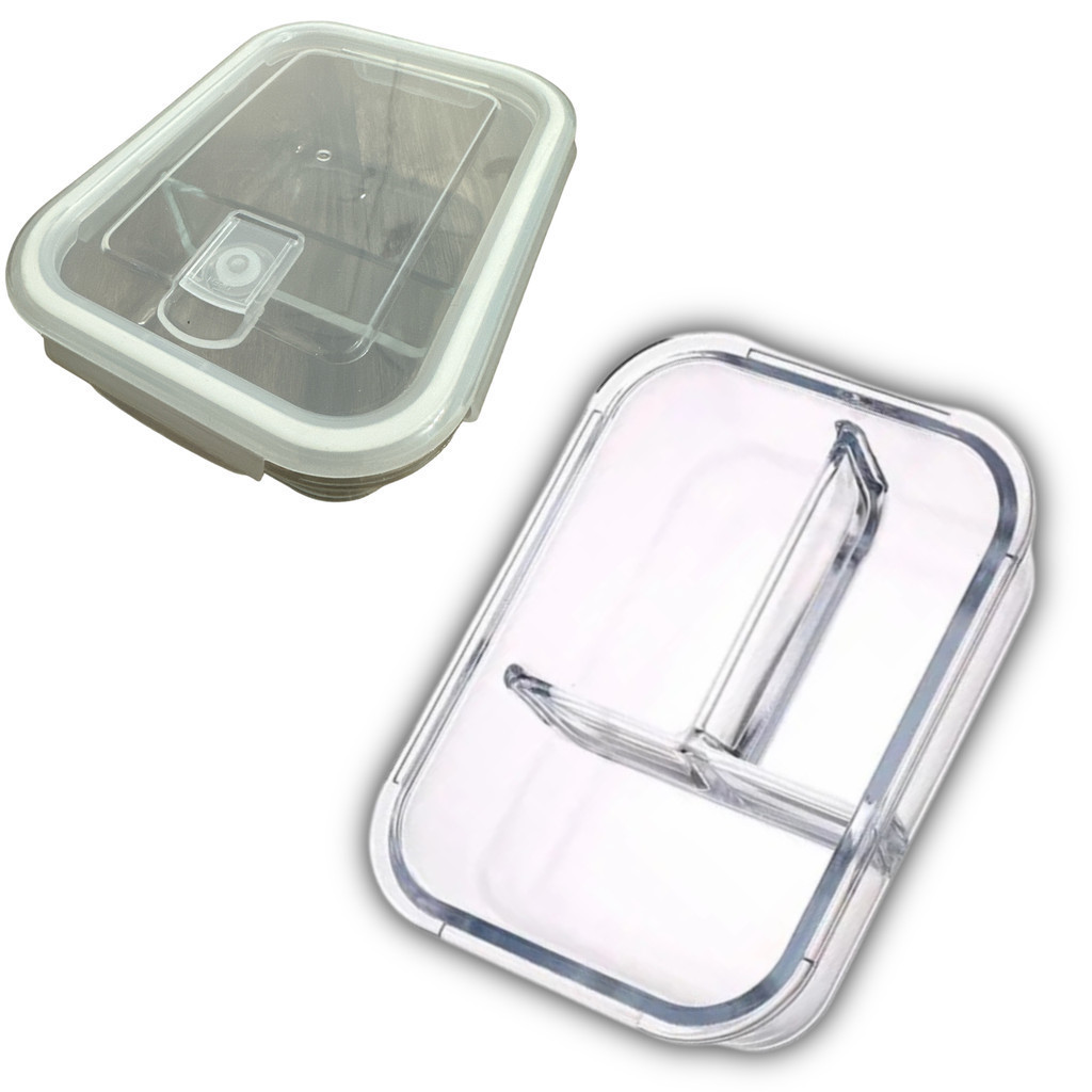 Marmita Pote Hermético Vidro Com 3 Divisórias Tampa c/ Trava 1000ml