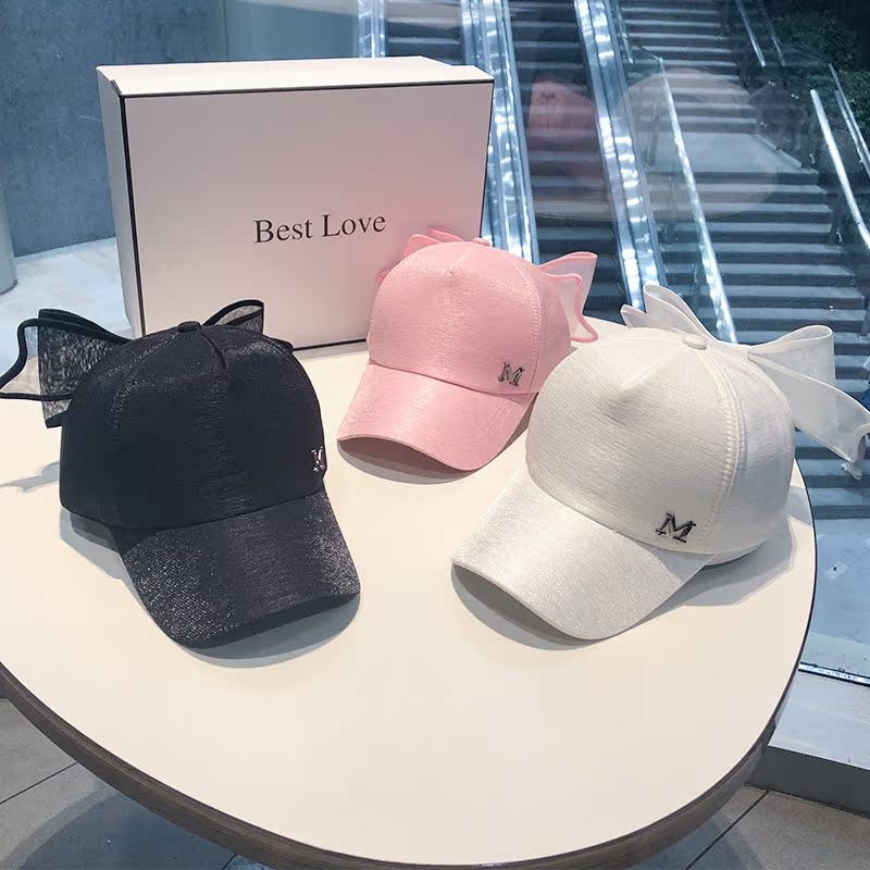 Ame-Me, não pense muito Xia Coco Mesmo estilo Boné rosa Li Yitong Bow M Label Letter Boné de beisebol
