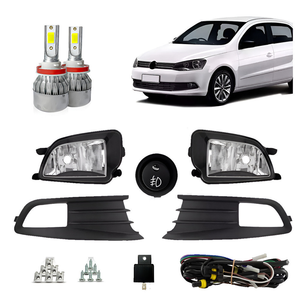 Kit Farol Milha Gol G6 13/16 Moldura Botão Tic Tac Super Led Branco