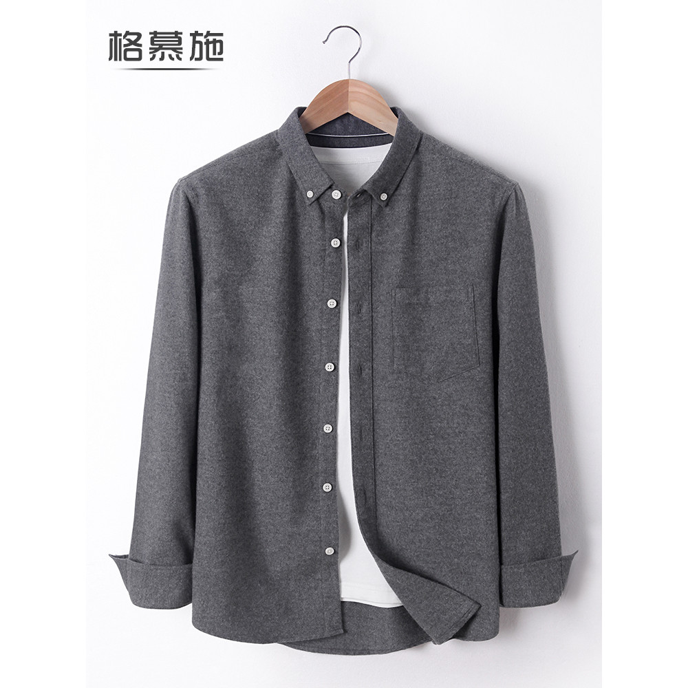Ge Mushi flanela puro algodão camisa de manga comprida masculina camisa Casual tamanho grande dupla face velo escovado c