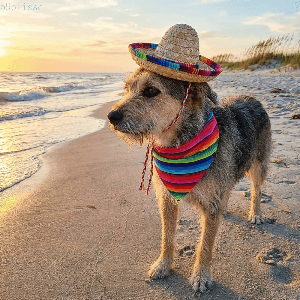 Chapéu De Sol Para Gato BLISSC , Mini Palha Engraçado Cães , Cachecol Listrado Respirável , Boné Mexicano , Adereços Fot