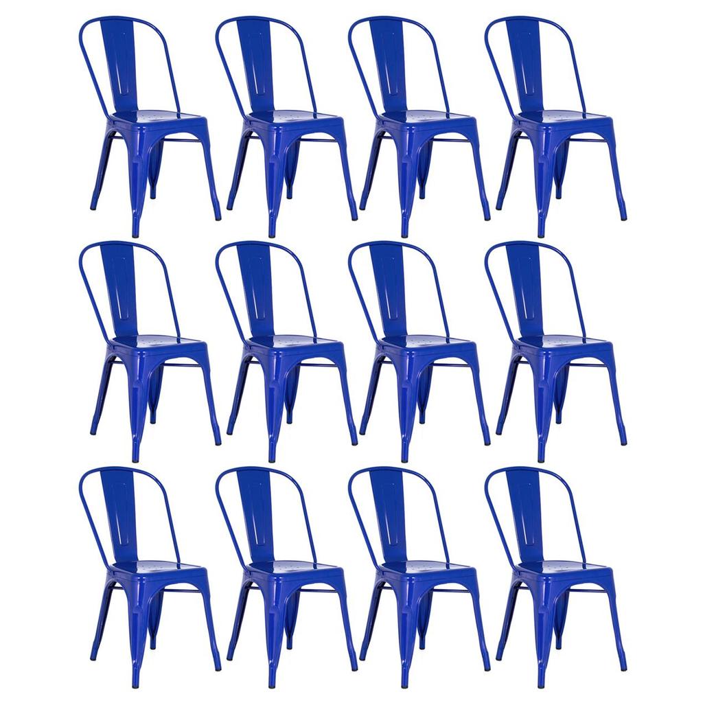 Kit 12 Cadeiras Laráz Iron Tolix Industrial Azul Escuro