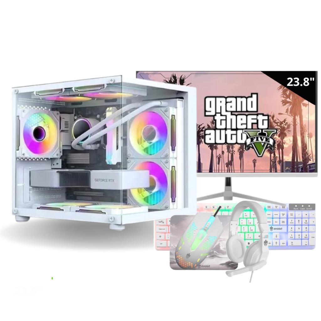 PC Gamer Branco Completo Intel  i7  Placa de vídeo 4GB Ram 16GB SSD 480GB Monitor 23.8 Polegadas Wi-fi