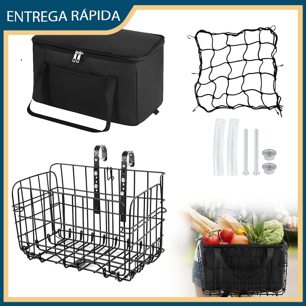 Preto cesto de bicicleta forro para cesto cesto dianteiro dobrável para bicicleta bolsa de malha fixa rede para bagagem