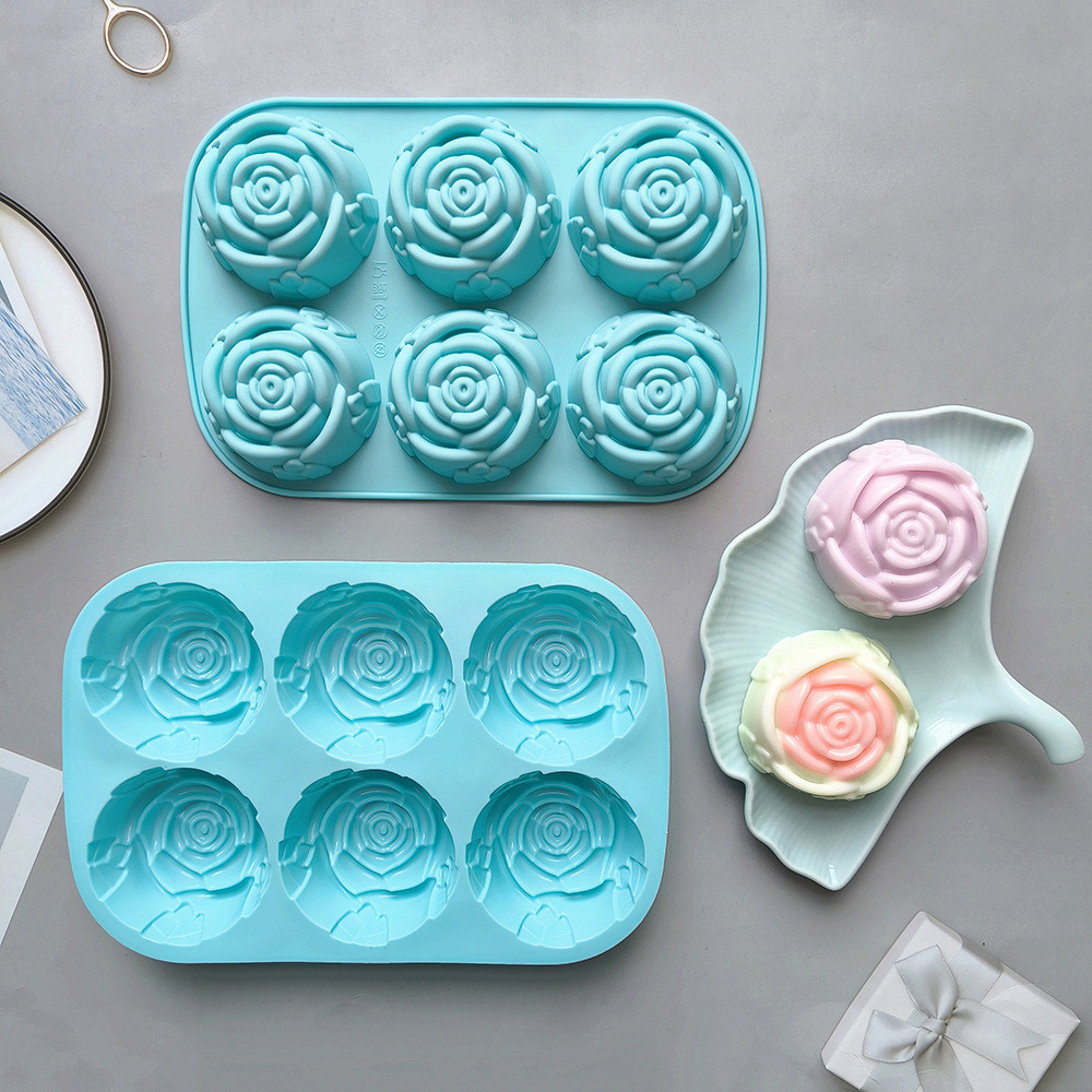 6 rosa Mousse bolo molde sobremesa francesa DIY flor cozimento Chocolate cubo de gelo sabão molde
