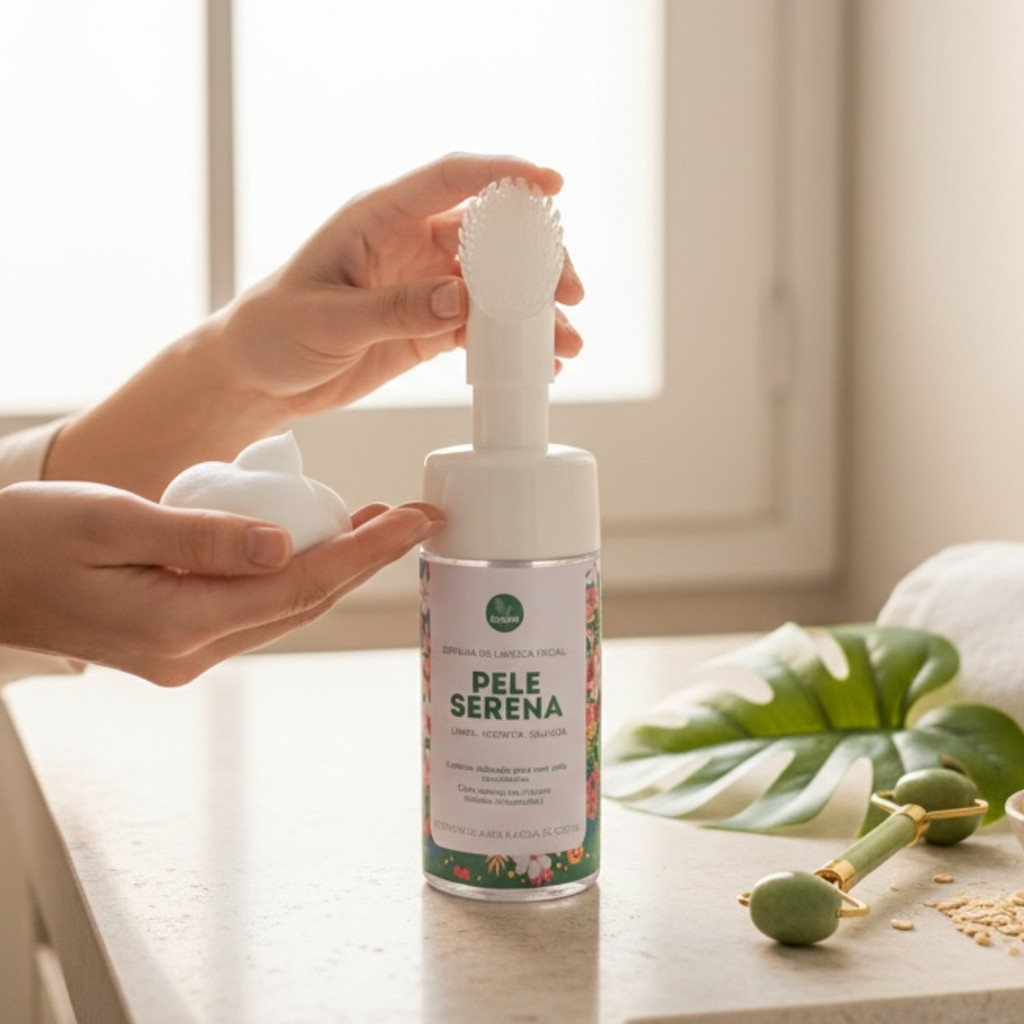 Espuma de Limpeza Facial Pele Serena | Aveia & Água de Coco | 100mm | Com esponja