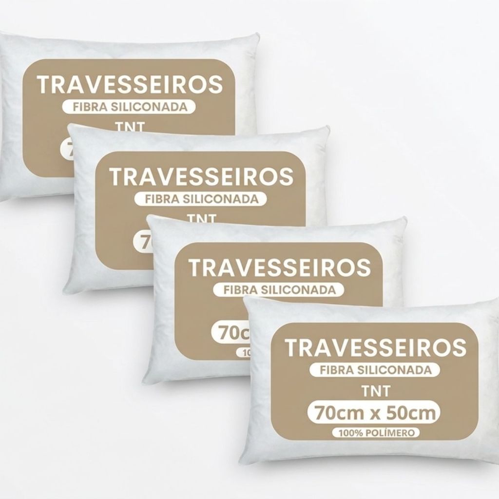 Kit 4 Travesseiros 50x70 Fibra Siliconizada Antialérgicos Macios Confortáveis Para Cama Hotel