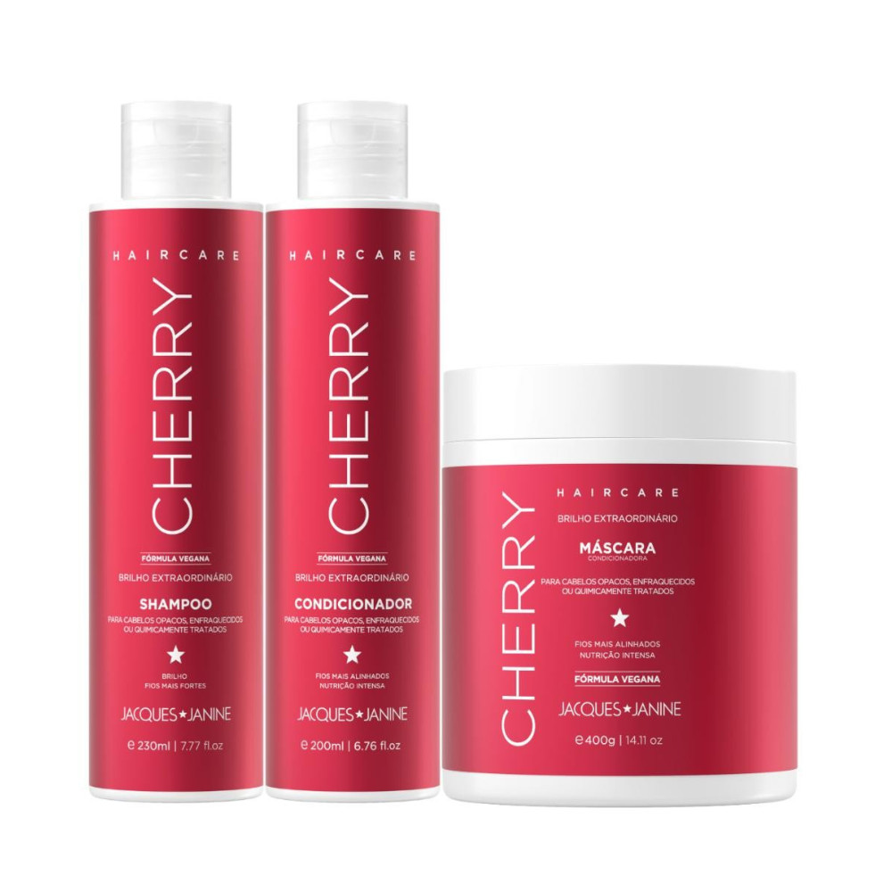 Kit Jacques Janine Hair Care Cereja Cherry Shampoo 450ml Condicionador 440ml Máscara 400g