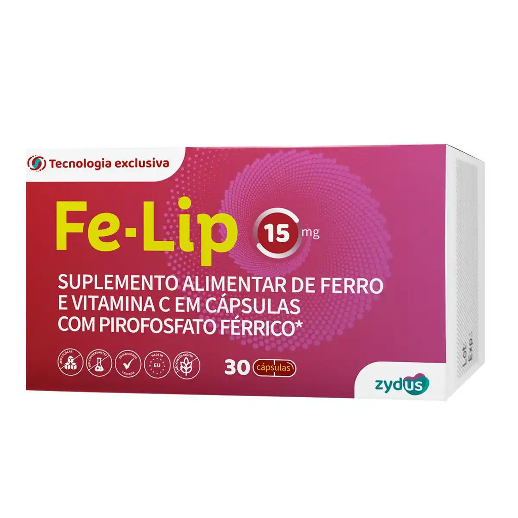 Fe-Lip 15mg Ferro Quelado 30 Cápsulas | Suplemento de Ferro Alta Absorção | Combate Anemia Cansaço