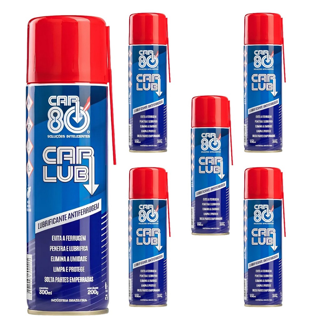 Kit 6 Unidades Car Lub Desengripante Spray 300ml - Lubrificante Antiferrugem Multiuso Ação Rápida em Oferta na Shopee
