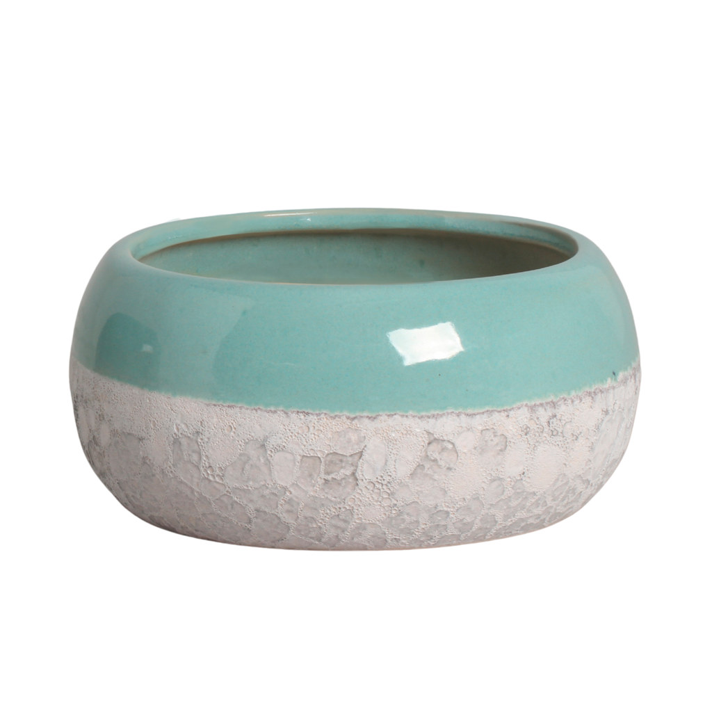 Vaso de Cerâmica Esmaltado cachepô - Bacia Rustica G Azul Nevoa Cuia 21