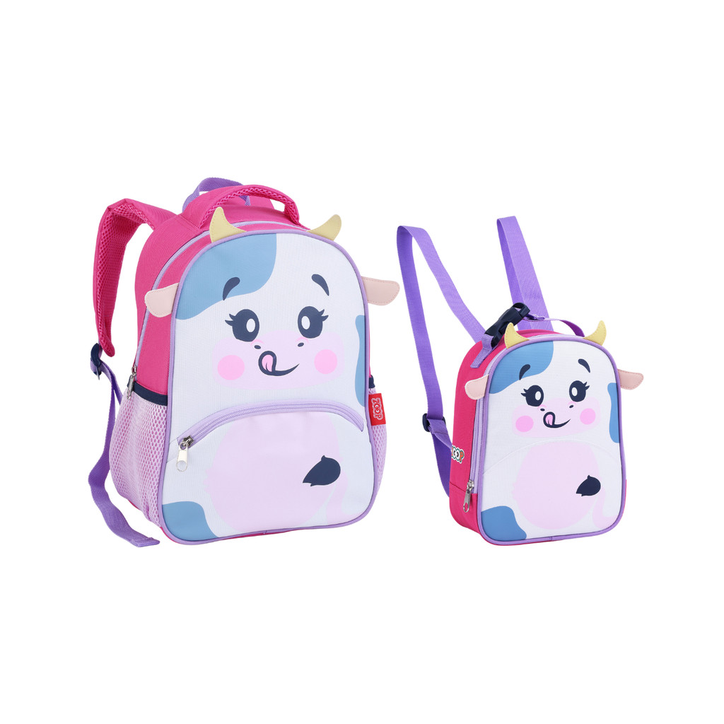 Conjunto Mochila + Lancheira Infantil Zoop Seanite Escolar Vaquinha