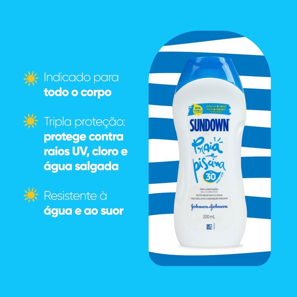Detalhes do Protetor Solar Sundown Praia e Piscina FPS30 200ml