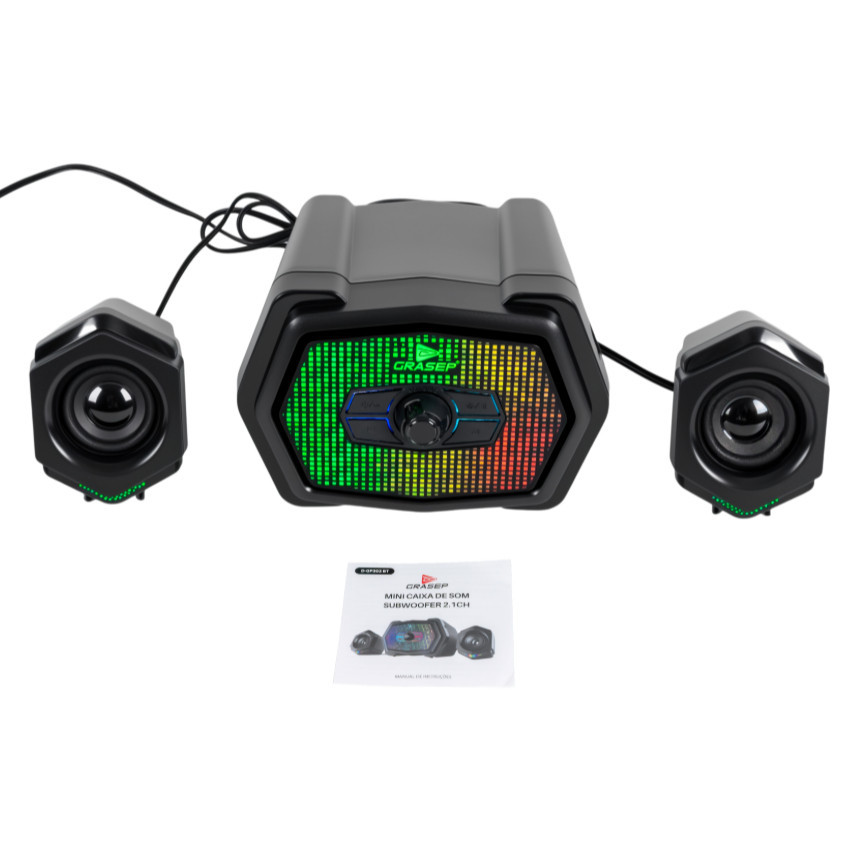 Caixa de Som Bluetooth 2.1 Subwoofer RGB 18W USB AUX FM Gamer Grasep D-GP302 BT