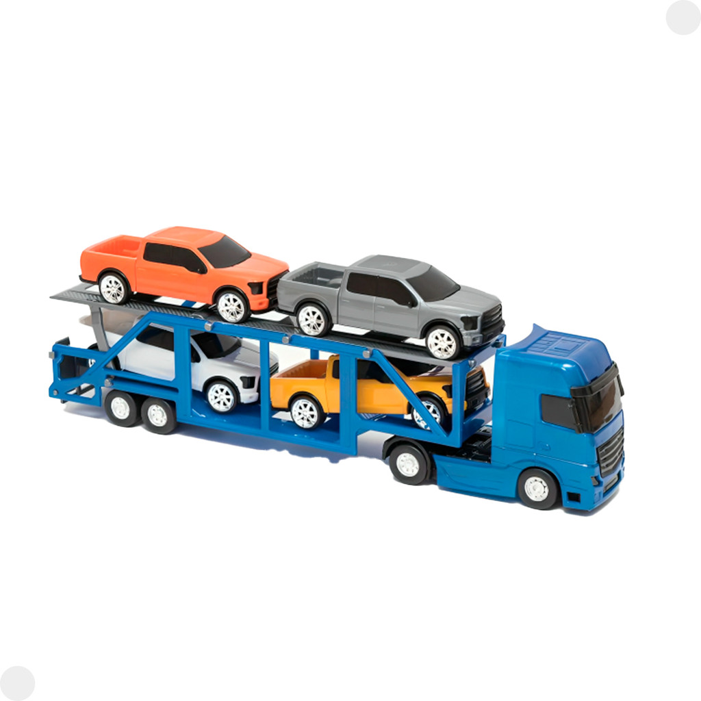 Detalhes do Caminhão Voyager Cegonheira Azul Com Carrinhos 1354 - Roma