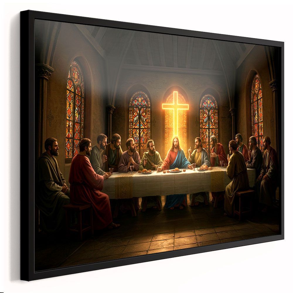Quadro Decorativo 112x80 Santa Ceia O Amor Que Se Entregou A Luz da Cruz na Ceia do Senhor