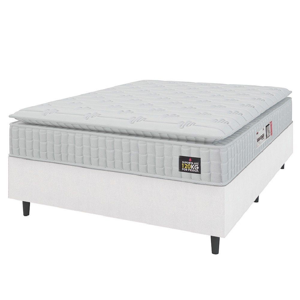 Cama Box Casal Queen Colchão Espuma D33 Pillow Top Van Gogh 158x198x62cm Branco Linho Hellen em Oferta na Shopee