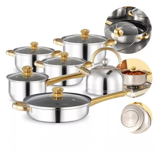 Conjunto de 12 peças de panela antiaderente de aço inoxidável: 5 panelas de sopa e 1 frigideira, tratamento de superfíci em Oferta na Shopee