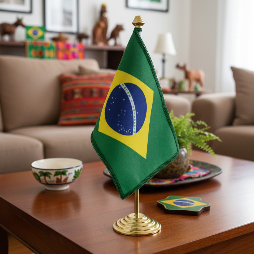 Kit 3 Bandeiras Do Brasil Para Mesa 15x21cm Em Tecido