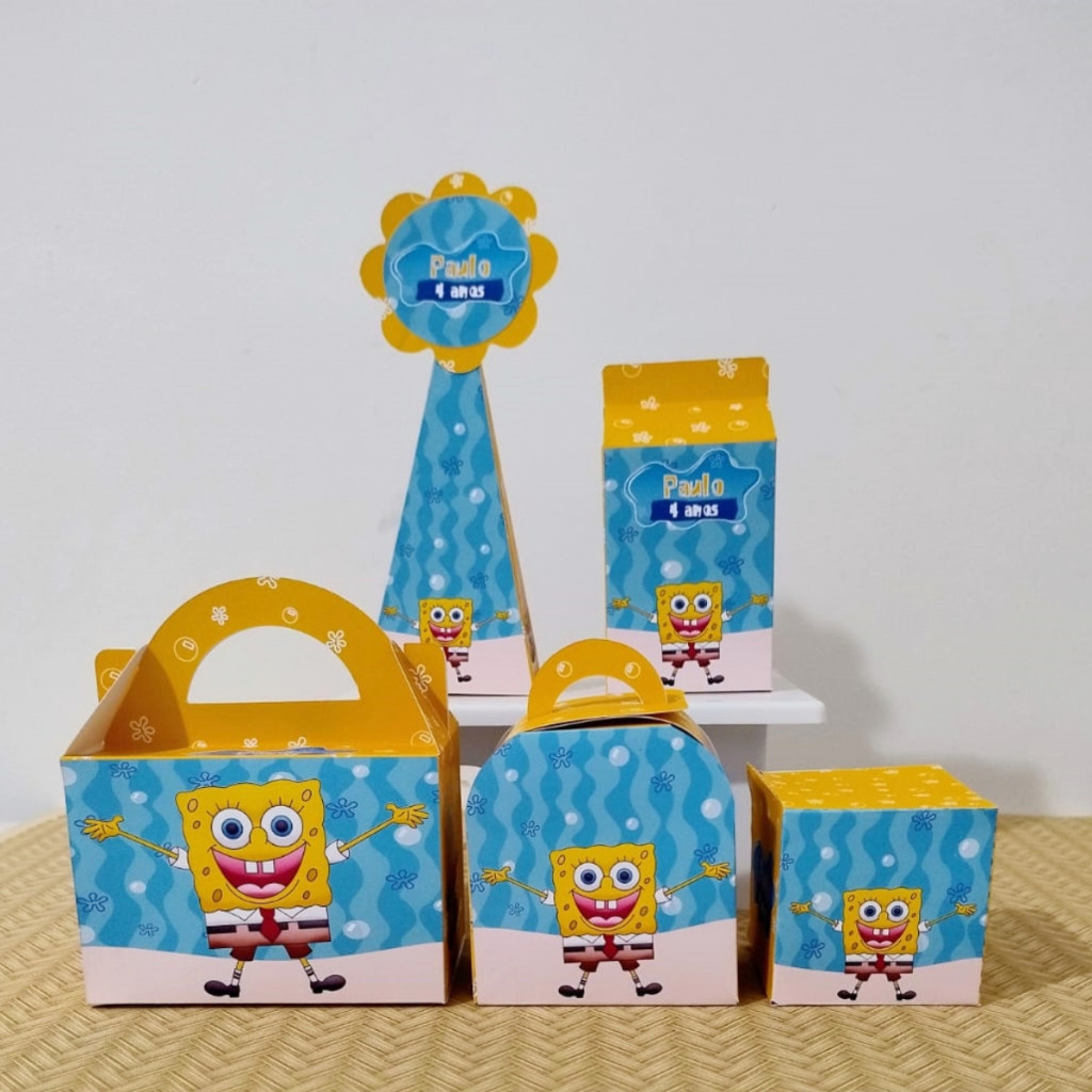 Caixinha Personalizada Bob Esponja | Lembrancinha Infantil | Festa Tema Fundo do Mar Pegue e Monte | 20/30/40