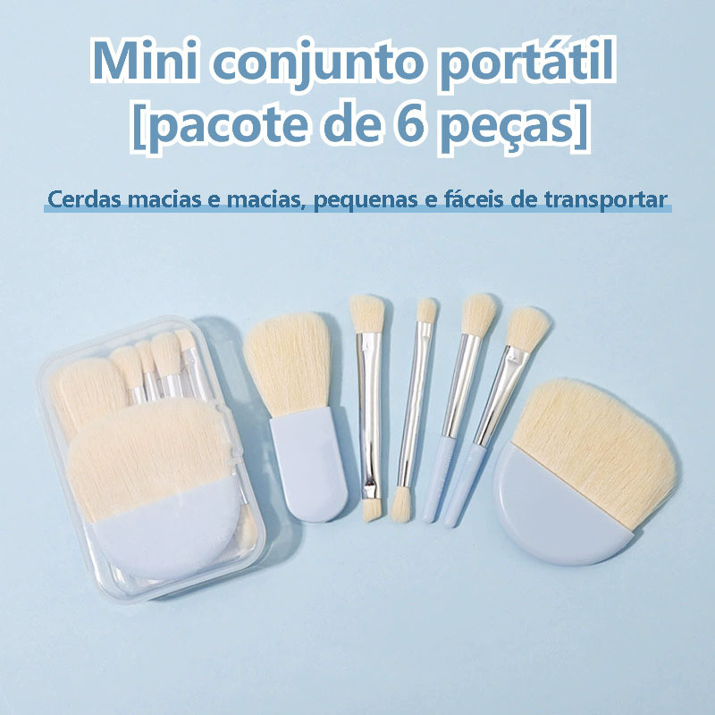 Kit Maquiagem Iniciantes | 6 Pincéis Mini Coloridos Portáteis para Viagem | Base, Pó, Contorno