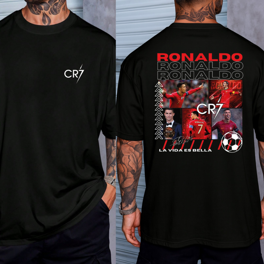 Camiseta Oversized Streetwear Estampa Cristiano Ronaldo CR7 Futebol Algodão Confortável