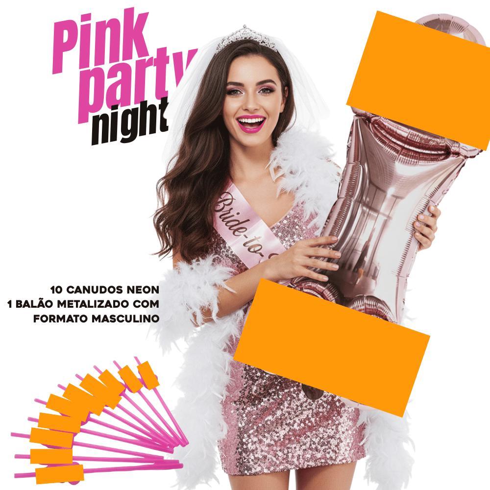 Kit Despedida de Solteira Festa Divertida com Balões Rosê Gold + Canudos Neon