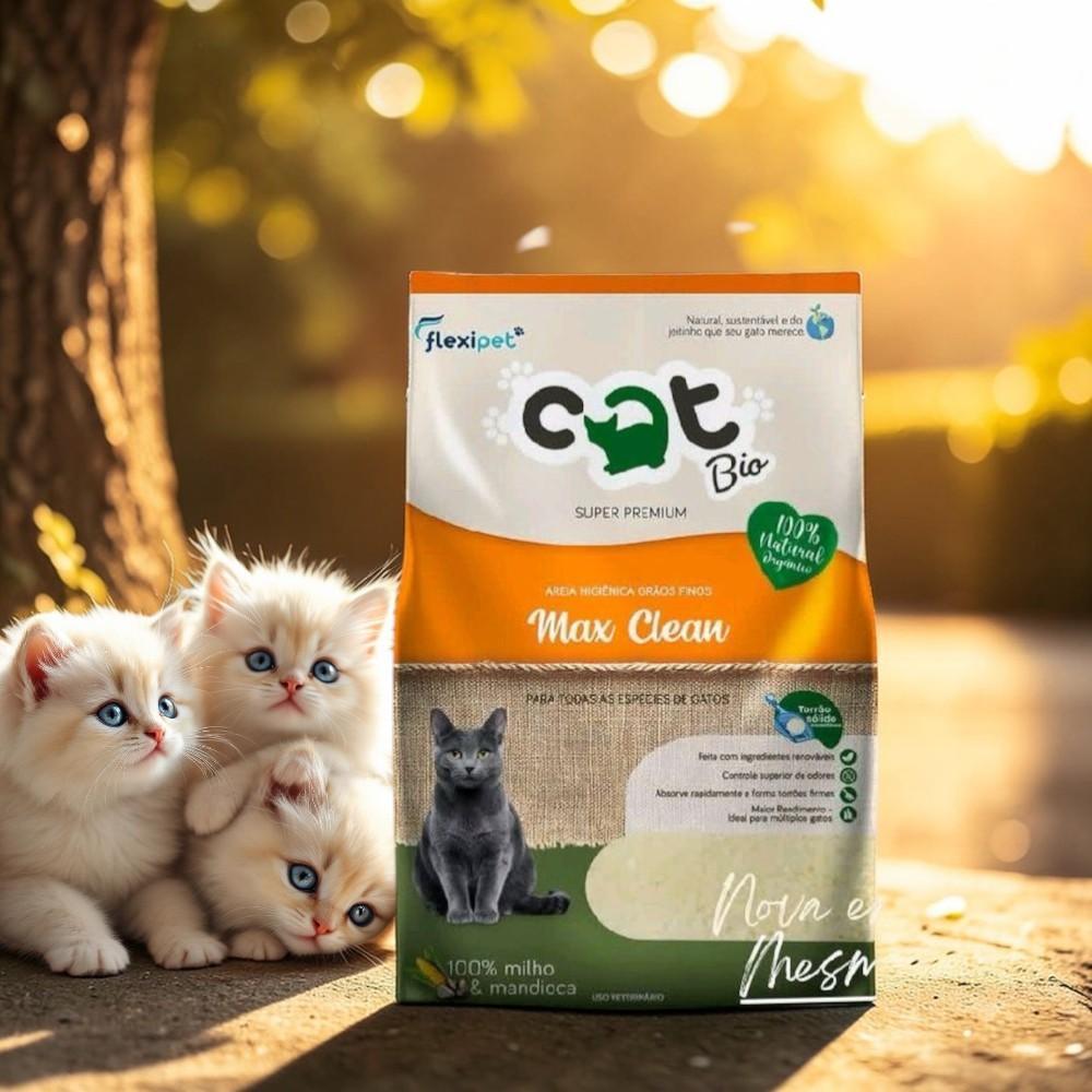 Kit 4 Flexipet Areia Catbio Biodegradável 4 Kg Max Clean Grãos Finos 100% Milho e Mandioca