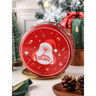 Presente de natal caixa de presente embalagem de presente caixa de lata redonda véspera de natal caixa de doces vazia la