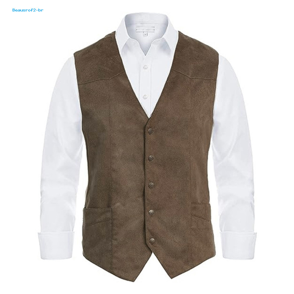 Men Suit Vest V-neck Sleeveless Men's Slim Fit Waistcoat with Pockets Single Breasted Formal Business Solid Color Dress 