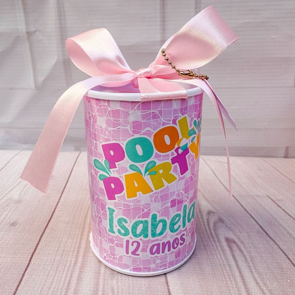 Kit Cofrinhos Personalizados Pool Party Rosa - Festa na piscina 10x6cm Lembrancinha Festa Infantil Aniversário
