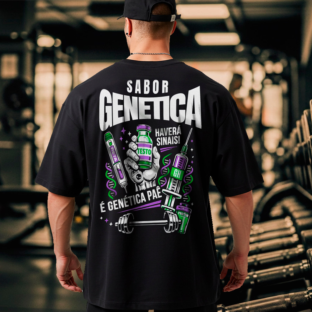 Camiseta Oversized Masculina Sabor Genética Treino Academia 100% Algodão