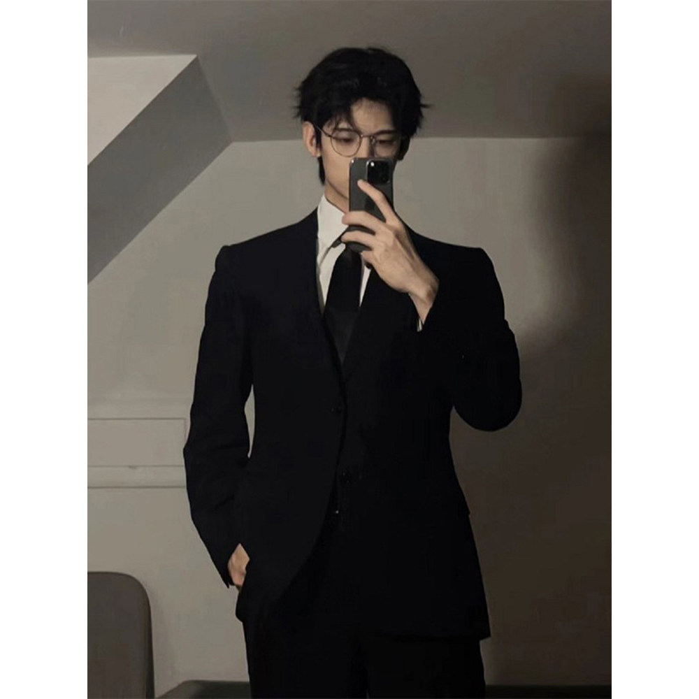 Puro preto britânico Yuppie masculino High-End terno jaqueta masculina primavera outono oversize abstinência gravata omb