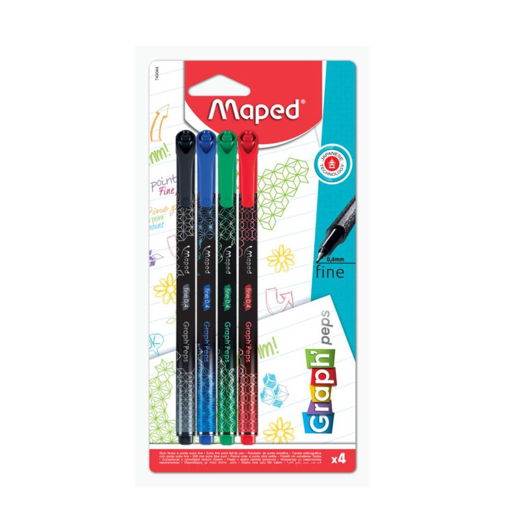 Caneta hidrográfica Fineliner Graph'Peps Premium com 4 cores 749044 Maped