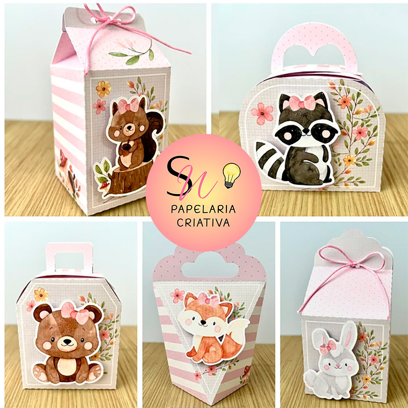 PEGUE E MONTE - Kit Festa Personalizado Bosque Menina - Lembrancinhas - Caixinhas para festa Bosque Rosa