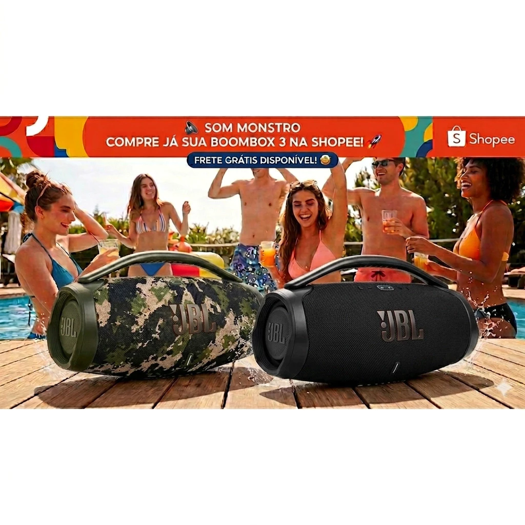 Caixa Som Bluetooth BOOMBOX 3 35CM 80W Moderna e Compacta