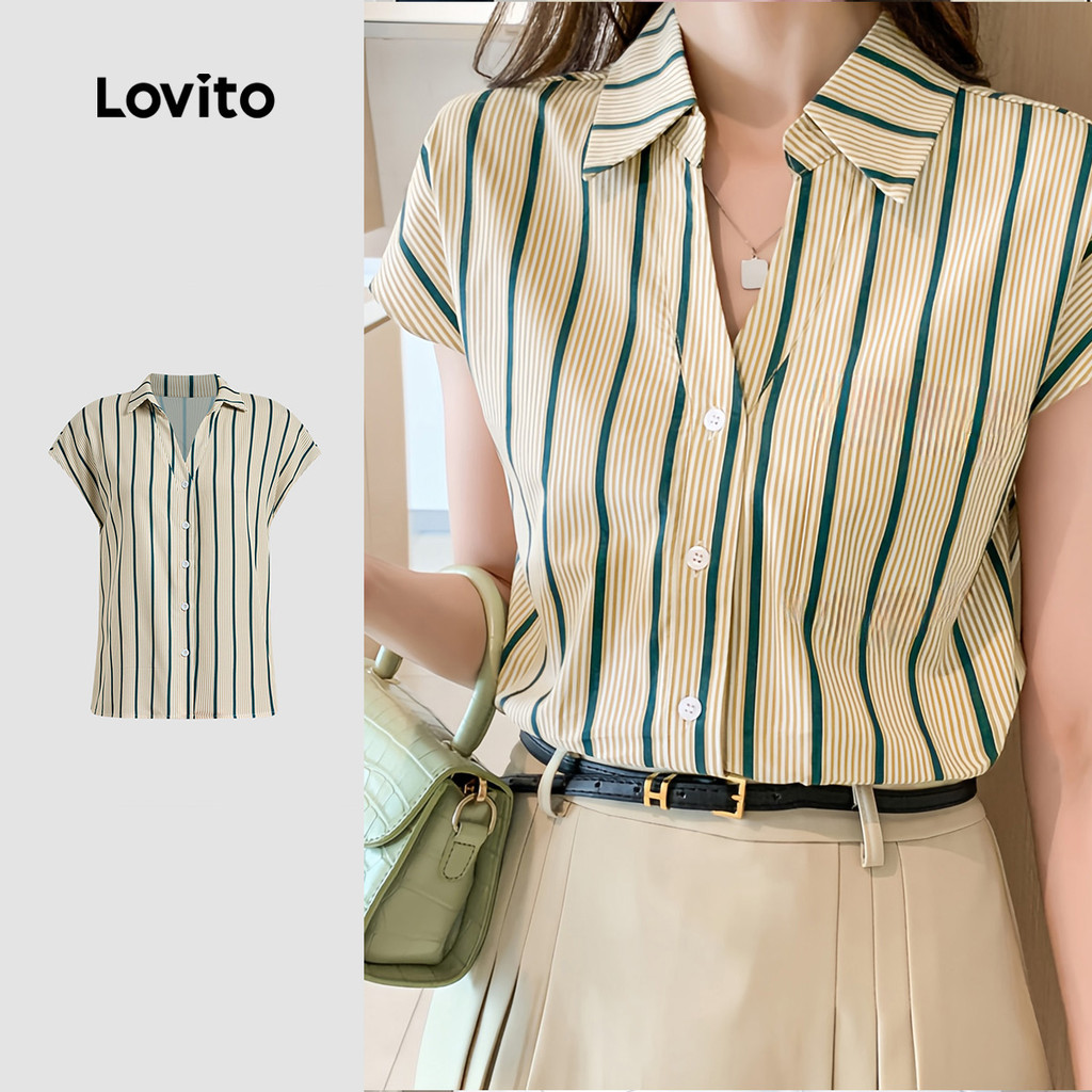 Lovito Elegante Blusa Primavera/verão Formal Oficial Multicolorida Blusa Evangélica Festa de Natal Mulheres LBL29007