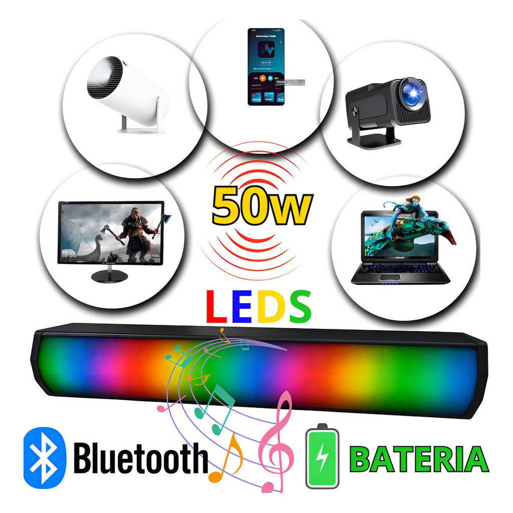 soundbar Alto-falante Som Alto Bluetooth 50w Portátil Com Bluetooth