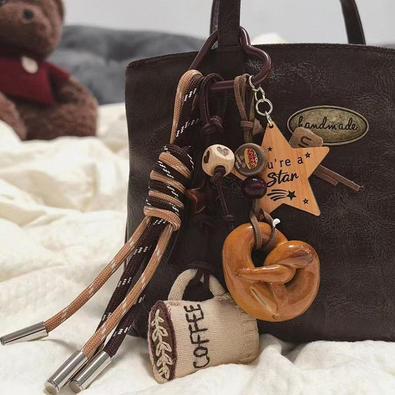 [largeloohg] Chaveiro de Pão Alcalino Fofo Marrom Coreano Y2k, Pingente de Corda para Bolsa, Decoração de Mochila, Prese