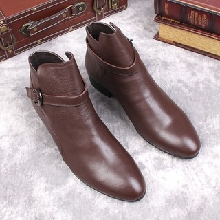 Botas curtas masculinas de couro genuíno camada superior couro macio Casual na moda botas de couro masculino Martin bota
