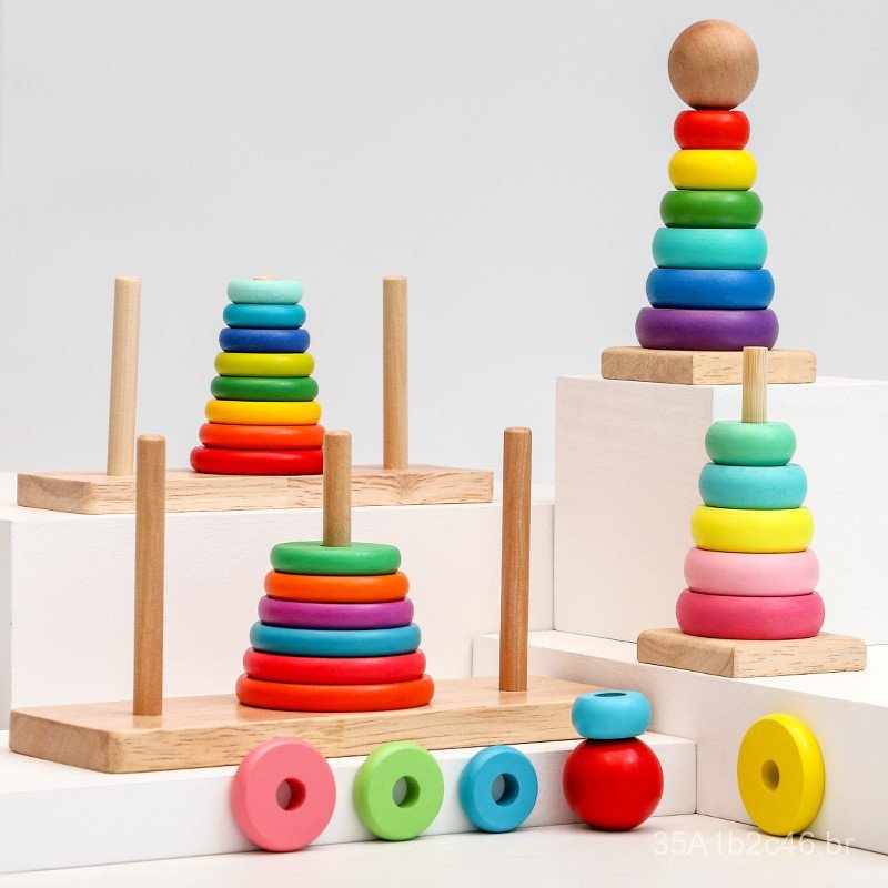 Jogo de Empilhar a Torre Arco-Íris Hanorak - Brinquedo Educativo para Reconhecimento de Tamanhos e Distinguição de Cores