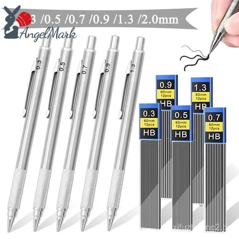 11 Pçs/Set Lápis Mecânico Leva 0.3/0.5/0.7/0.9/1.3/2.0mm Escola Escrita Arte Pintura Ferramentas Metal Papelaria Automát