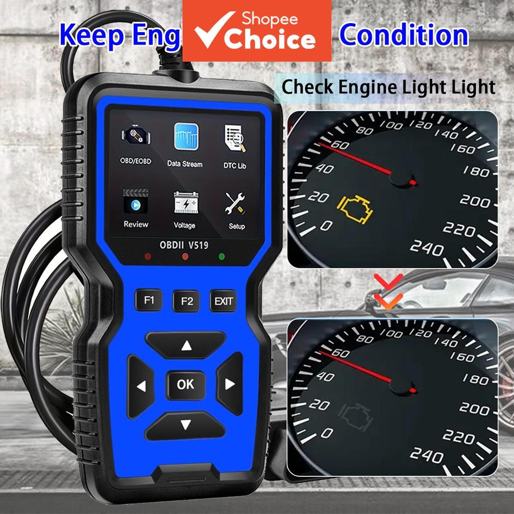 V519 Scanner OBD2 - Leitor de Código de Falha do Motor com Reinicialização, DTC, Fluxo de Dados, I/M Readiness,
