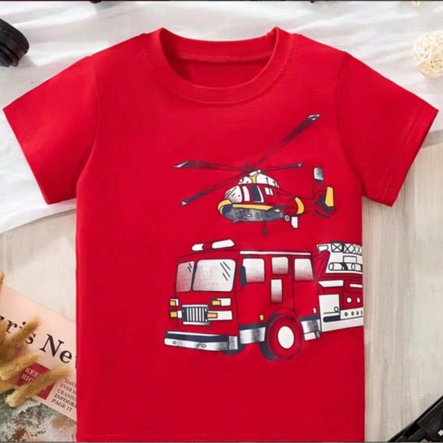 Camiseta Infantil Menino Menina Estampada Caminhão Bombeiro 100% Algodão Blusa
