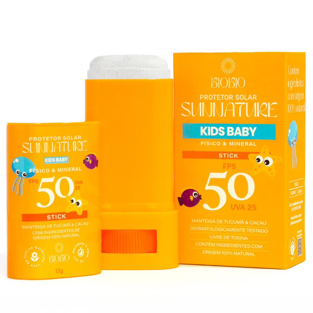 Protetor Solar Infantil Em Bastão Proteção FPS50 Natural Mineral Biobio - Resistente a água